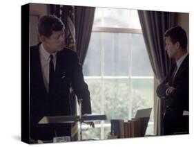 Pres. John F. Kennedy with Brother Robert F. Kennedy at the White House During the Steel Crisis-Art Rickerby-Stretched Canvas