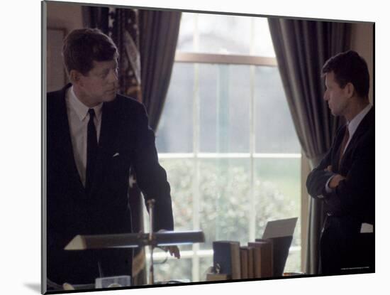 Pres. John F. Kennedy with Brother Robert F. Kennedy at the White House During the Steel Crisis-Art Rickerby-Mounted Photographic Print