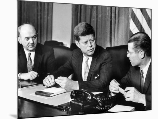 Pres. John F. Kennedy with Dean Rusk and Robert S. Mcnamara-null-Mounted Photographic Print