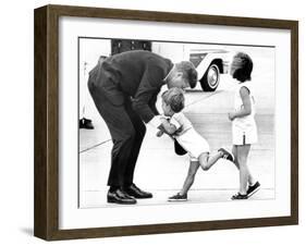 Pres John Kennedy and Children, John Jr and Caroline at Squaw Island, Massachusetts, Aug 23, 1963-null-Framed Photo