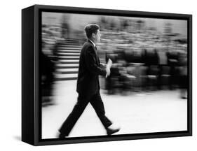 Pres John Kennedy Walking Fast after Press Conference in State Department Auditorium, Mar 11, 1963-null-Framed Stretched Canvas