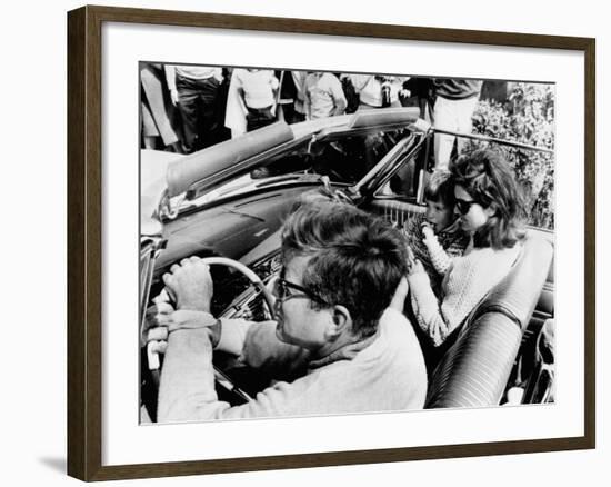 Pres Kennedy Drives an Open Car in Newport, Rhode Island-null-Framed Photo
