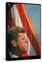 Pres. Kennedy in Front of American Flag, Attending Dedication of Trinity River Whiskeytown Dam-Art Rickerby-Stretched Canvas