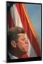 Pres. Kennedy in Front of American Flag, Attending Dedication of Trinity River Whiskeytown Dam-Art Rickerby-Mounted Photographic Print