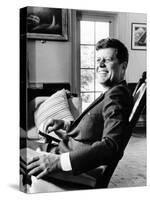 Pres Kennedy Sits in Rocking Chair in Oval Office of White House on 46th Birthday, May 29, 1963-null-Stretched Canvas