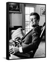 Pres Kennedy Sits in Rocking Chair in Oval Office of White House on 46th Birthday, May 29, 1963-null-Framed Stretched Canvas