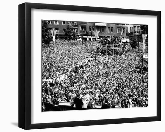 Pres Kennedy Tells Crowd at West Berlin City Hall, 'Ich Bin Ein Berliner,' Jun 26, 1963-null-Framed Photo