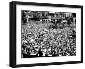 Pres Kennedy Tells Crowd at West Berlin City Hall, 'Ich Bin Ein Berliner,' Jun 26, 1963-null-Framed Photo