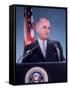 Pres. Lyndon B. Johnson Holding White House Press Conference-null-Framed Stretched Canvas