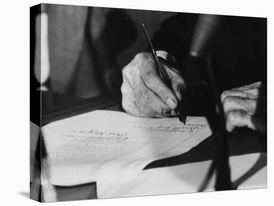 Pres. Lyndon B. Johnson Signing the Civil Rights Bill-Francis Miller-Stretched Canvas