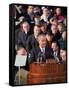 Pres. Lyndon Johnson Speaking at His Inauguration-null-Framed Stretched Canvas