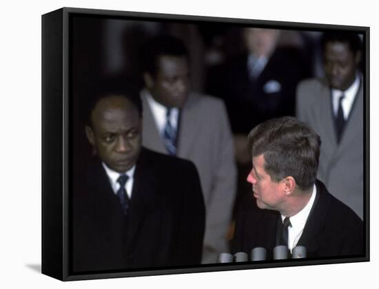 Pres. of Ghana Kwame Nkrumah Meeting W. Us Pres. John F. Kennedy to Discuss the Situation in Africa-null-Framed Stretched Canvas