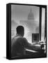 Pres. of Teamsters Union Jimmy Hoffa Talking on Phone-Hank Walker-Framed Stretched Canvas