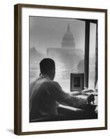 Pres. of Teamsters Union Jimmy Hoffa Talking on Phone-Hank Walker-Framed Premium Photographic Print