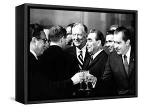 Pres Richard Nixon and Henry Kissinger Clink Champagne Glasses to Toast-null-Framed Stretched Canvas