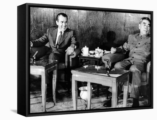 Pres Richard Nixon and Premier Chou En-Lai before First Plenary Session, Beijing, Feb 21, 1972-null-Framed Stretched Canvas