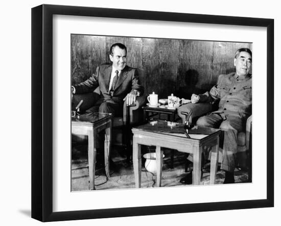 Pres Richard Nixon and Premier Chou En-Lai before First Plenary Session, Beijing, Feb 21, 1972-null-Framed Photo