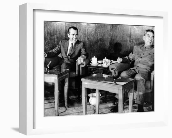 Pres Richard Nixon and Premier Chou En-Lai before First Plenary Session, Beijing, Feb 21, 1972-null-Framed Photo