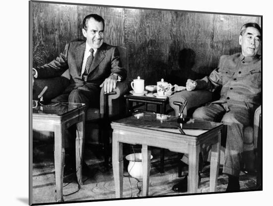 Pres Richard Nixon and Premier Chou En-Lai before First Plenary Session, Beijing, Feb 21, 1972-null-Mounted Photo