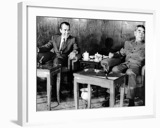 Pres Richard Nixon and Premier Chou En-Lai before First Plenary Session, Beijing, Feb 21, 1972-null-Framed Photo