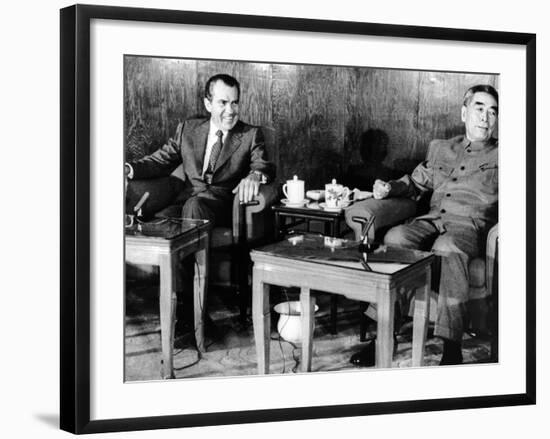 Pres Richard Nixon and Premier Chou En-Lai before First Plenary Session, Beijing, Feb 21, 1972-null-Framed Photo