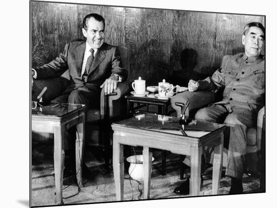 Pres Richard Nixon and Premier Chou En-Lai before First Plenary Session, Beijing, Feb 21, 1972-null-Mounted Photo