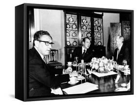 Pres Richard Nixon, Secy of State William Rogers and Henry Kissinger at Breakfast Meeting-null-Framed Stretched Canvas