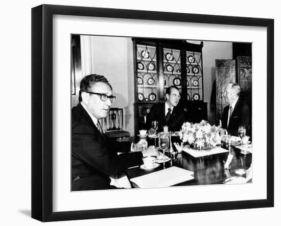 Pres Richard Nixon, Secy of State William Rogers and Henry Kissinger at Breakfast Meeting-null-Framed Photo