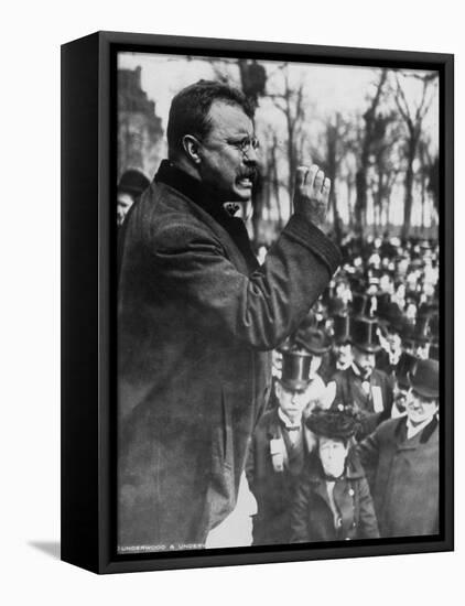 Pres. Theodore Roosevelt Speaking to Crowd During Campaign-null-Framed Stretched Canvas