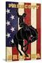 Prescott, Arizona - Bronco Bucking and Flag-Lantern Press-Stretched Canvas