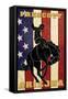 Prescott, Arizona - Bronco Bucking and Flag-Lantern Press-Framed Stretched Canvas