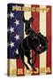 Prescott, Arizona - Bronco Bucking and Flag-Lantern Press-Stretched Canvas