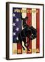 Prescott, Arizona - Bronco Bucking and Flag-Lantern Press-Framed Art Print