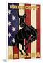Prescott, Arizona - Bronco Bucking and Flag-Lantern Press-Framed Art Print