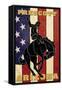 Prescott, Arizona - Bronco Bucking and Flag-Lantern Press-Framed Stretched Canvas