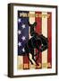 Prescott, Arizona - Bronco Bucking and Flag-Lantern Press-Framed Art Print