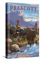 Prescott, Arizona - Cowboy Cattle Drive Scene-Lantern Press-Stretched Canvas