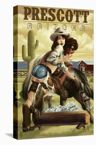 Prescott, Arizona - Cowgirl Pinup-Lantern Press-Stretched Canvas