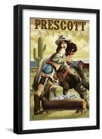 Prescott, Arizona - Cowgirl Pinup-Lantern Press-Framed Art Print