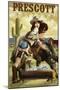 Prescott, Arizona - Cowgirl Pinup-Lantern Press-Mounted Art Print