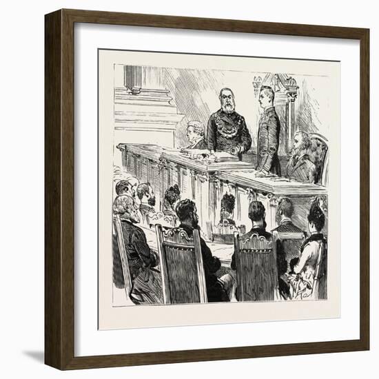 Presentation of the Freedom of the Bororgh of Birmingham to Mr. Chamberlain in the Council House-null-Framed Giclee Print