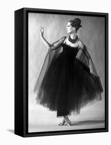 Presentation on February 27, 1963 of Fashion by Jacques Heim, Paris : Black Tulle Evening Dress-null-Framed Stretched Canvas