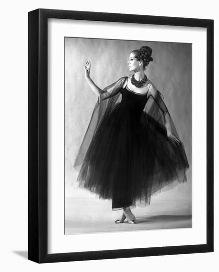 Presentation on February 27, 1963 of Fashion by Jacques Heim, Paris : Black Tulle Evening Dress-null-Framed Photo