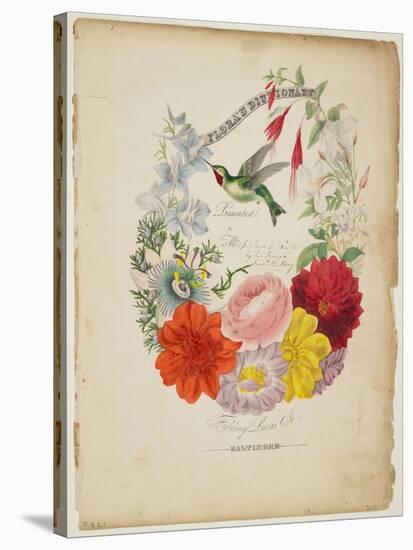Presentation Page, Flower Garland and Humming Bird, from Flora's Dictionary, 1838-E. W. Wirt-Stretched Canvas