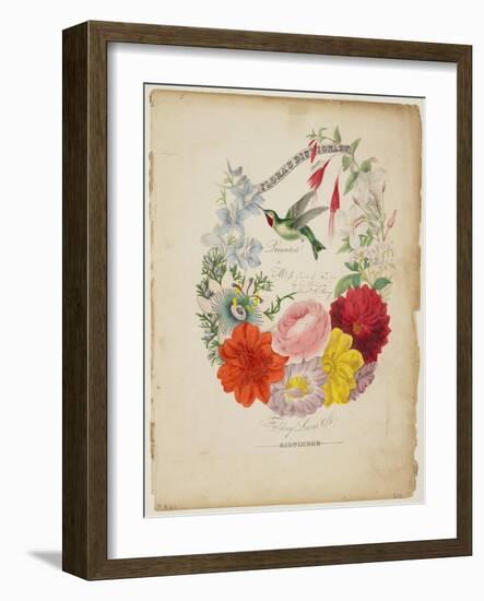 Presentation Page, Flower Garland and Humming Bird, from Flora's Dictionary, 1838-E. W. Wirt-Framed Giclee Print