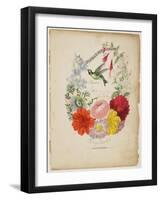 Presentation Page, Flower Garland and Humming Bird, from Flora's Dictionary, 1838-E. W. Wirt-Framed Giclee Print