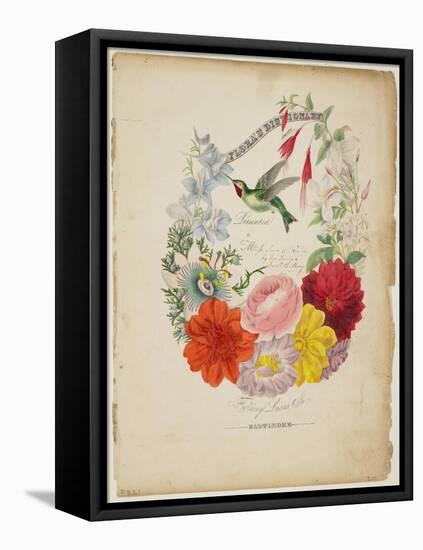 Presentation Page, Flower Garland and Humming Bird, from Flora's Dictionary, 1838-E. W. Wirt-Framed Stretched Canvas