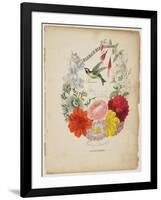 Presentation Page, Flower Garland and Humming Bird, from Flora's Dictionary, 1838-E. W. Wirt-Framed Giclee Print