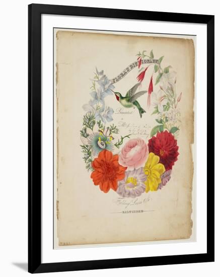 Presentation Page, Flower Garland and Humming Bird, from Flora's Dictionary, 1838-E. W. Wirt-Framed Giclee Print