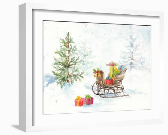 Presents in Sleigh on Snowy Day-Lanie Loreth-Framed Art Print